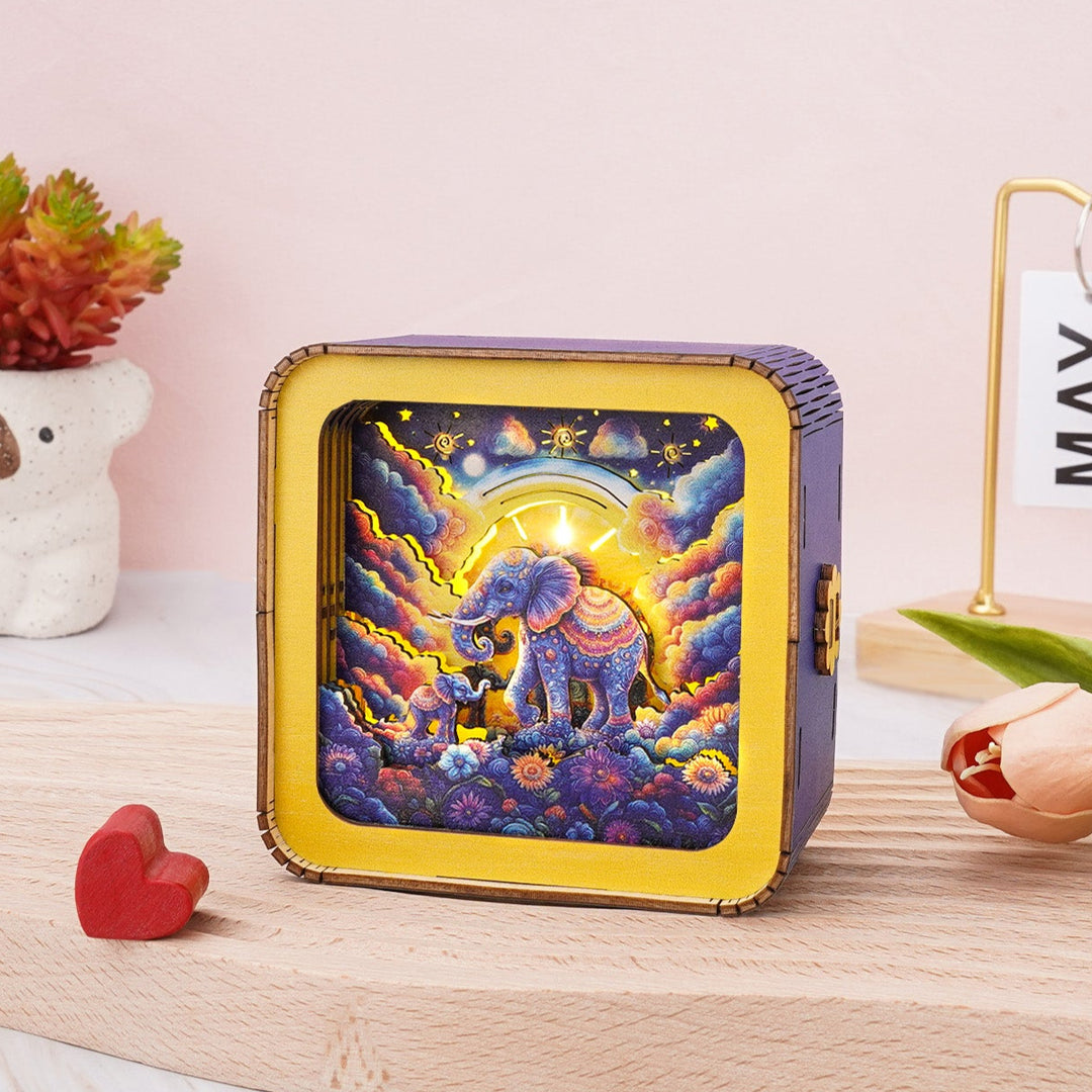 3D wooden puzzle night light featuring an elephant design, perfect for home decor and handmade gifts.