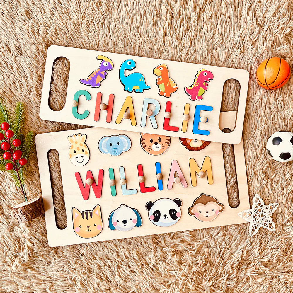 Personalised Wooden Baby Name Puzzle with Handle