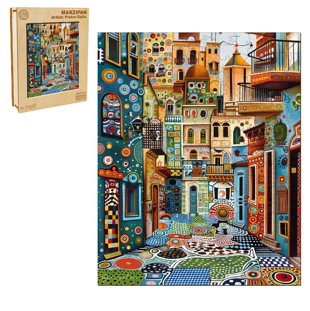 Marzipan artwork by Pietro Gallo showcasing vibrant streets and colorful designs, inspiring creativity and artistic expression.