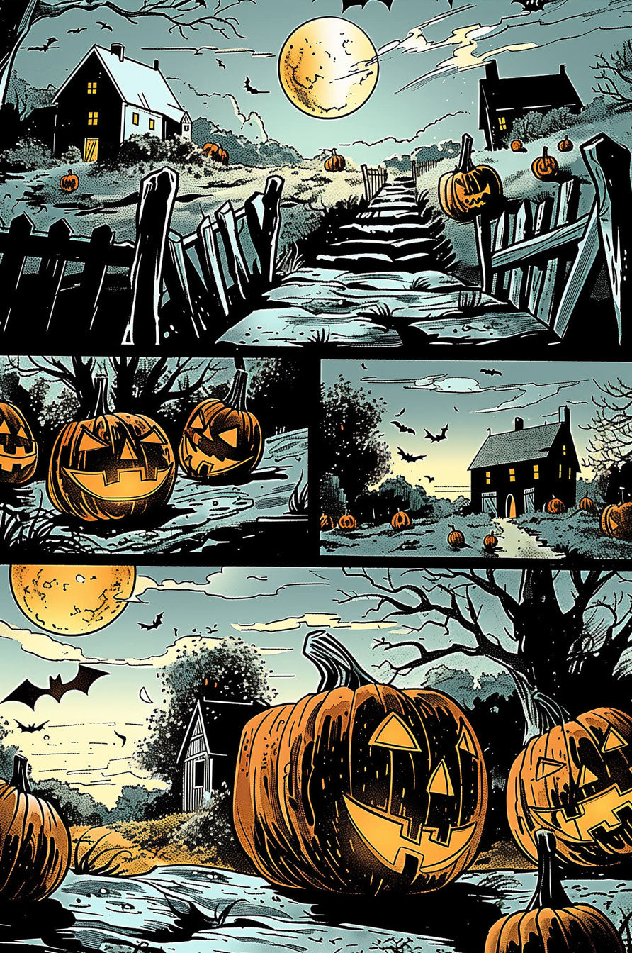 Scary Pumpkin jigsaw puzzle scene with glowing pumpkins, a moonlit night, and a spooky Halloween atmosphere.
