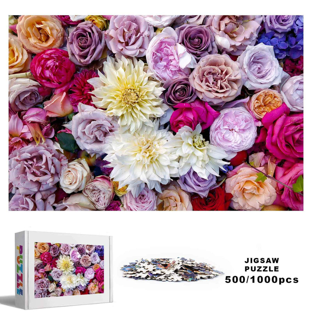 Vibrant Sea of Flowers jigsaw puzzle featuring 500/1000 pieces, enhancing focus and cognitive skills.