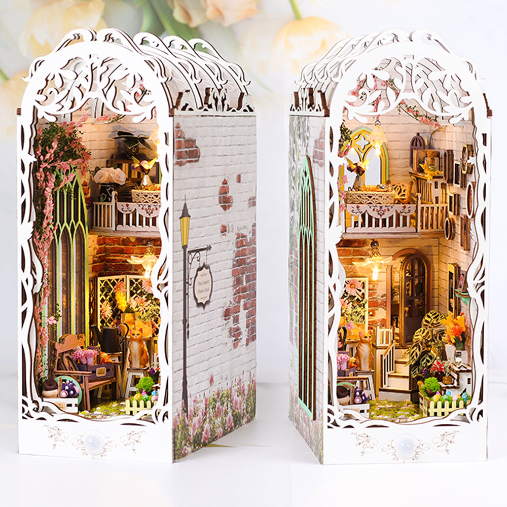 3D wooden puzzle book nook kit featuring a European classical design with intricate details and vibrant decor.