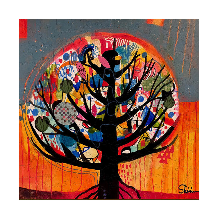 Colorful abstract tree artwork by Shirin Moarefi, showcasing vibrant patterns and artistic inspiration.