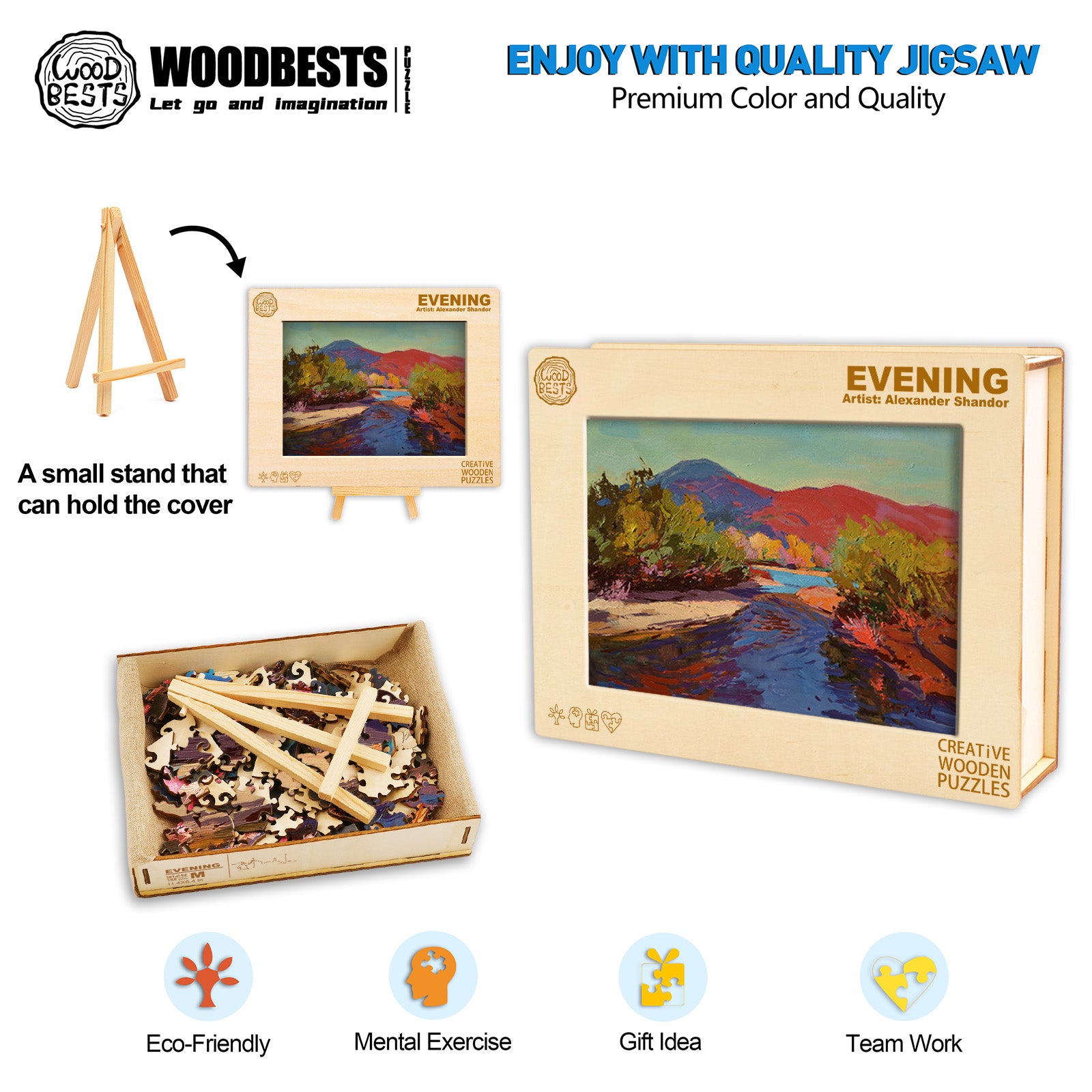 Evening jigsaw puzzle by Alexander Shandor featuring a vibrant landscape scene, eco-friendly and perfect for gift giving.