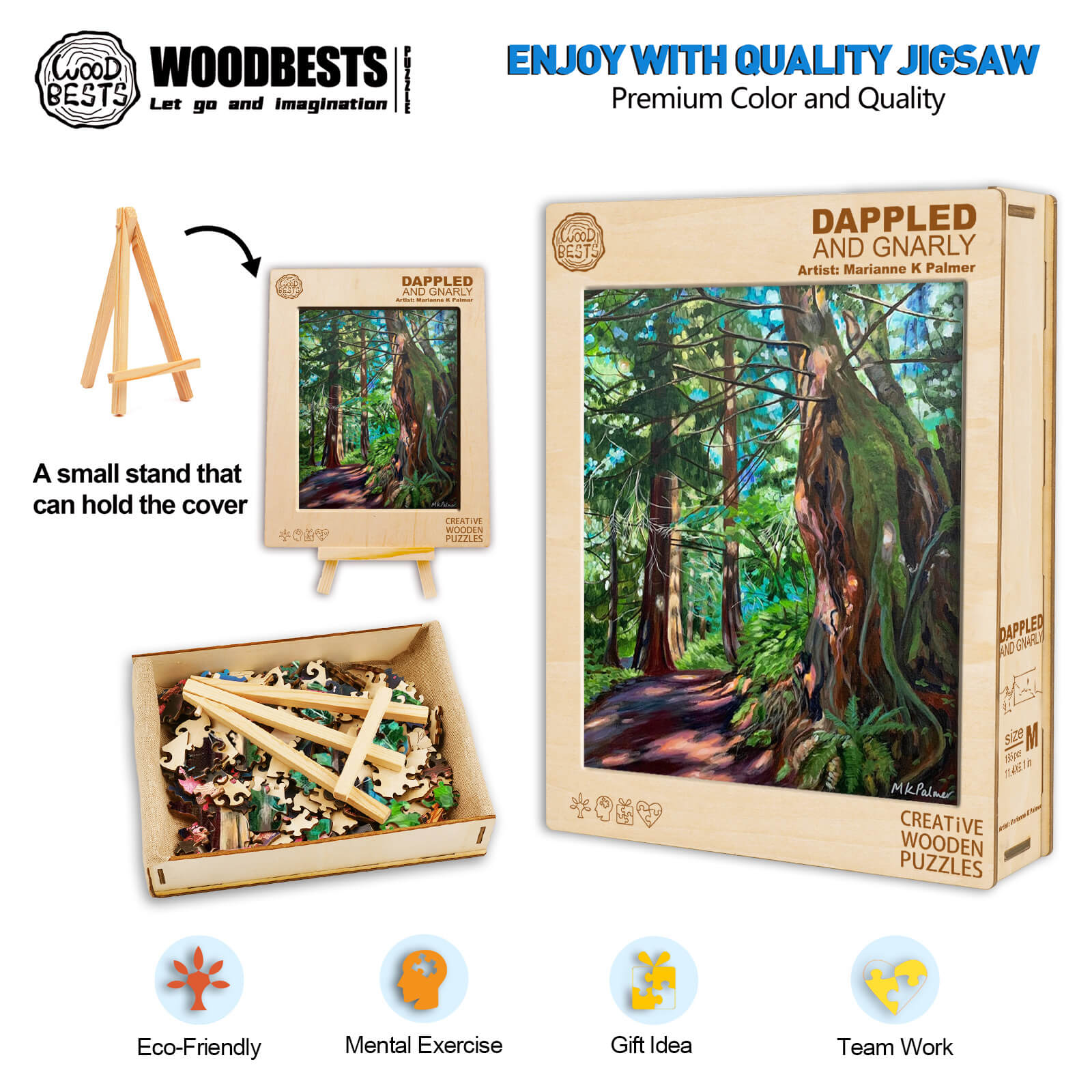 Dappled and Gnarly jigsaw puzzle by Marianne K Palmer, featuring vibrant artwork and eco-friendly materials for creative fun.