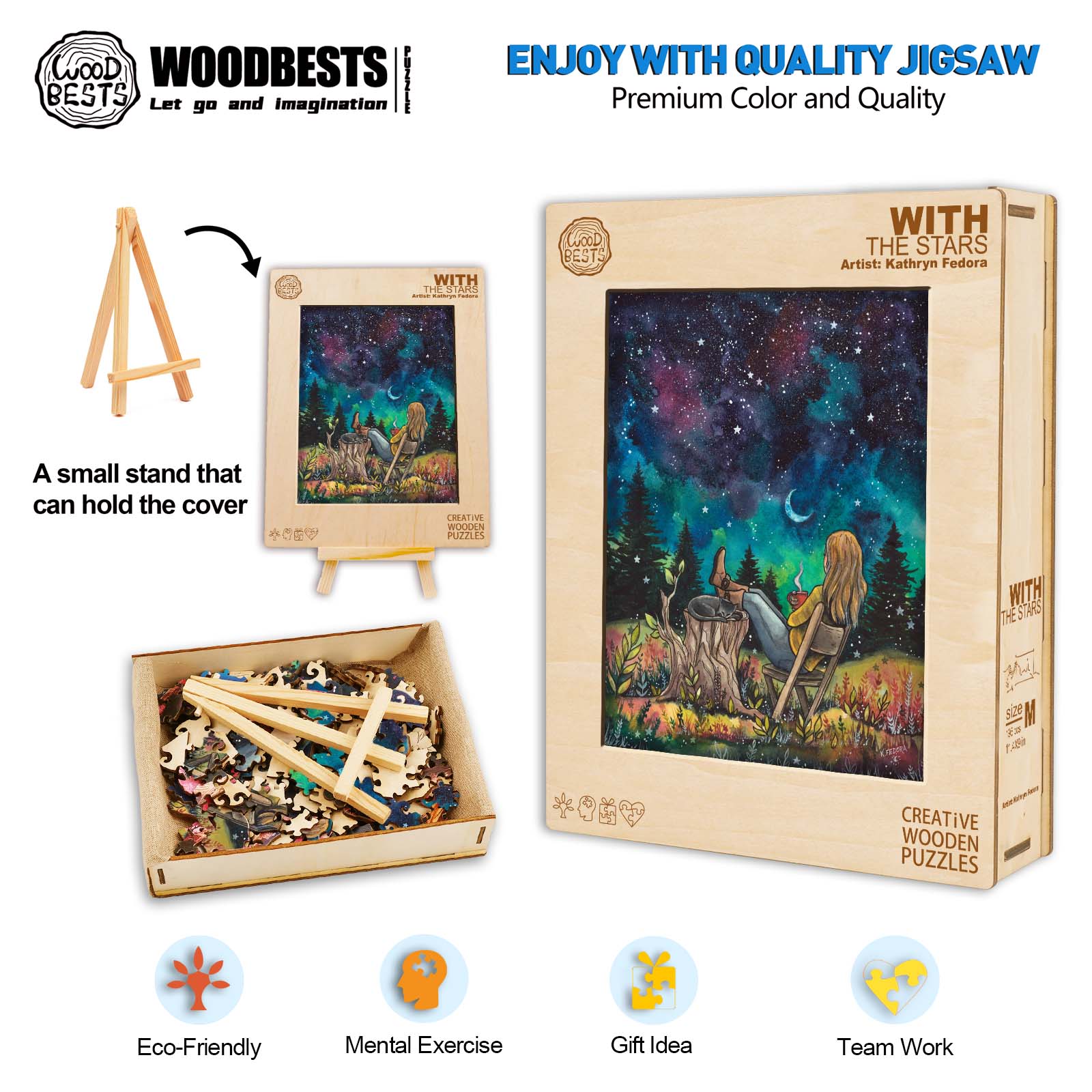 With The Stars jigsaw puzzle by Kathryn Fedora, eco-friendly and creative wooden puzzle for mental exercise and gift ideas.