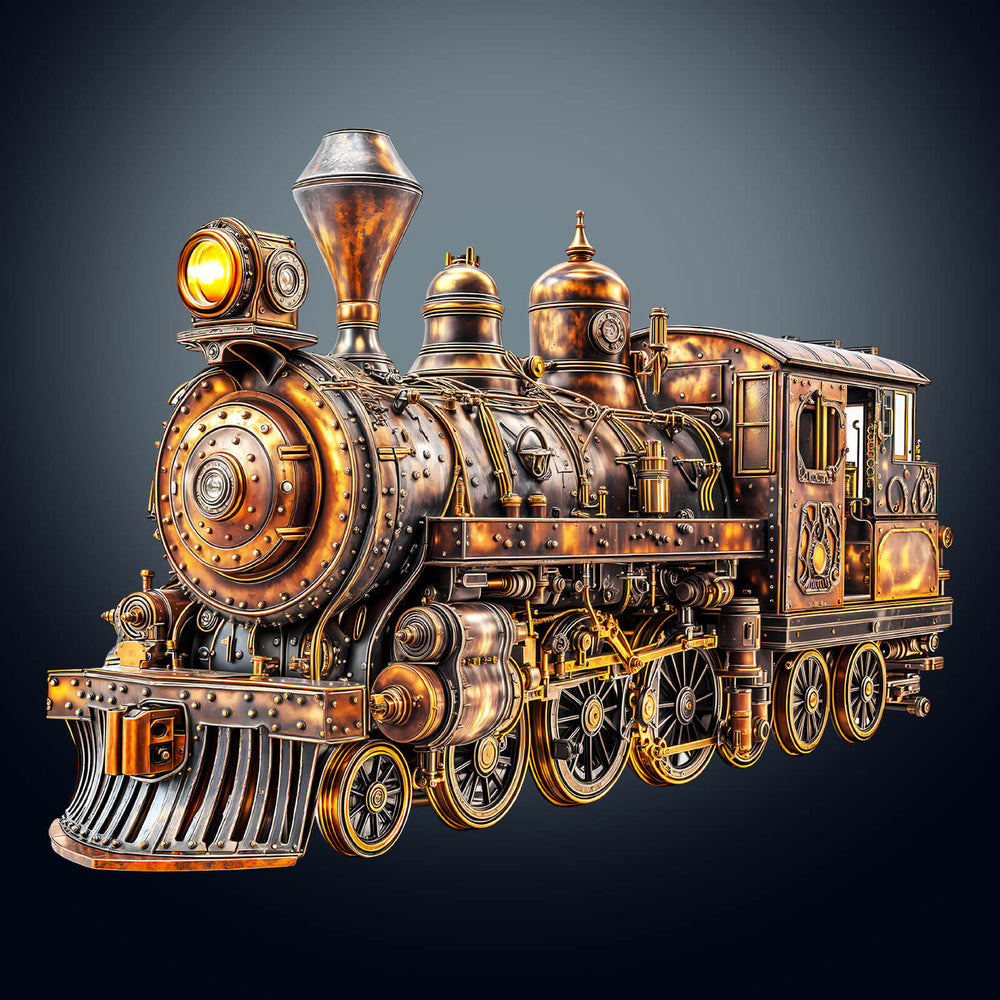 3D Mechanical Steam Train wooden jigsaw puzzle showcasing intricate details like gears and smokestacks.