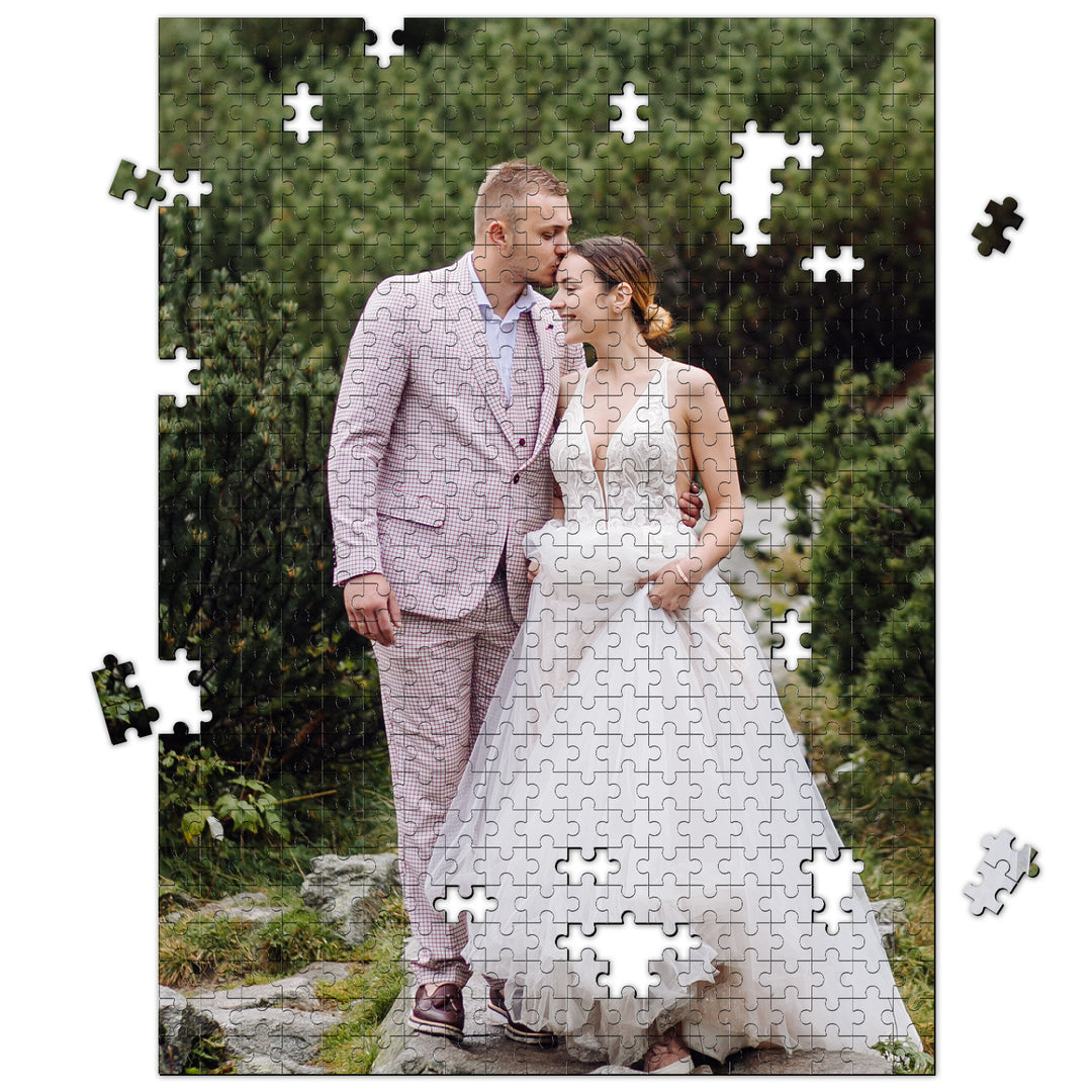 Personalized wedding photo puzzle featuring a couple in love, perfect for anniversaries and special occasions