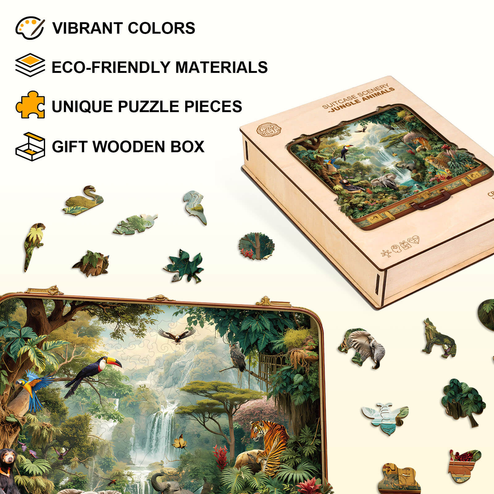 Suitcase Scenery-jungle animals Wooden Jigsaw Puzzle