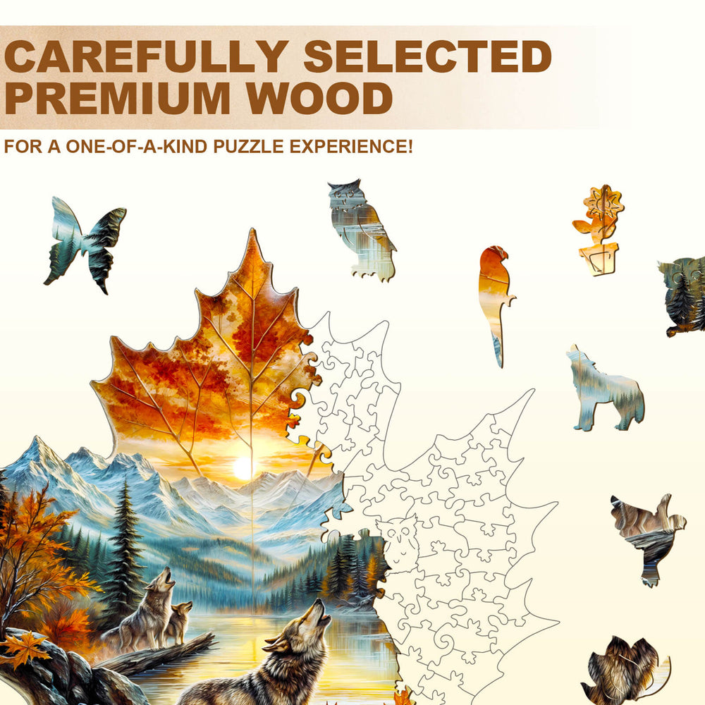 Wolf King autumn Wooden Jigsaw Puzzle