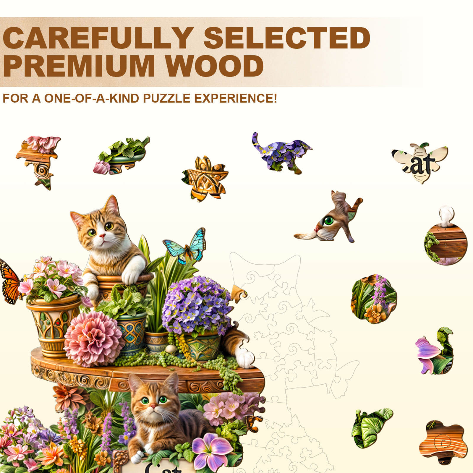 Cat Garden Wooden Jigsaw Puzzle