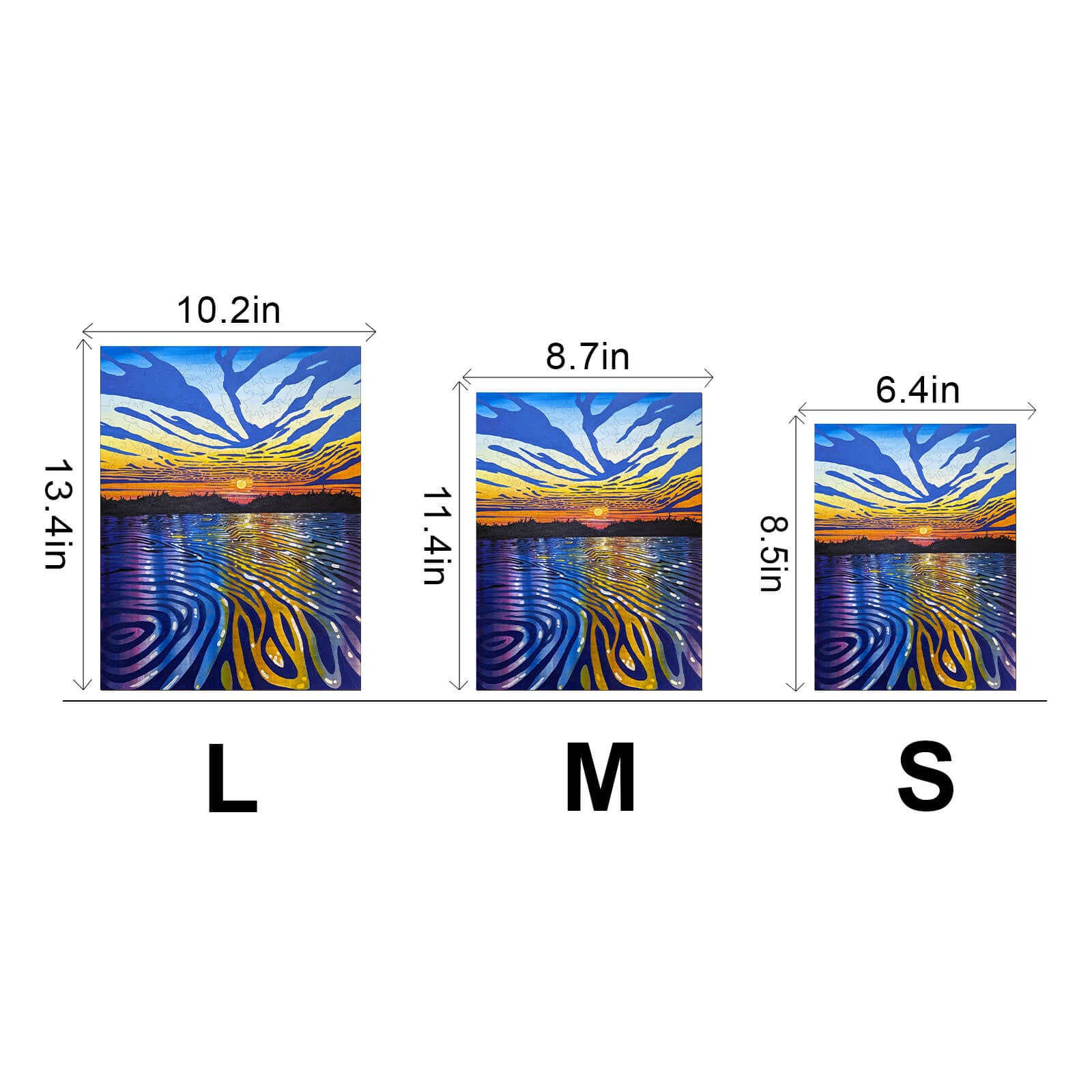 Long River by Sarah Bradfield in three sizes: Large, Medium, and Small. Vibrant landscape painting with water reflections.