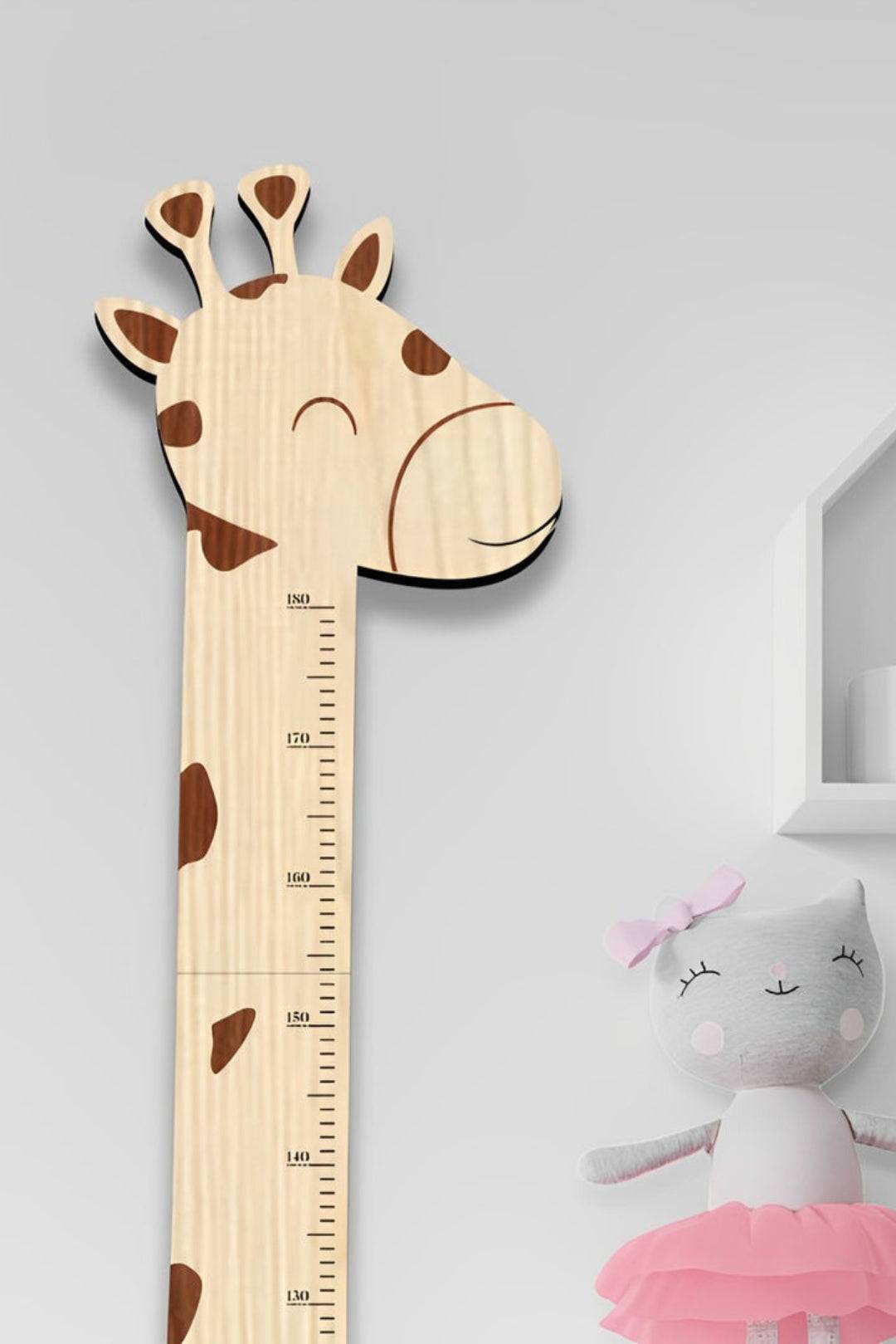 Personalized wooden giraffe growth chart height ruler for kids with playful design.