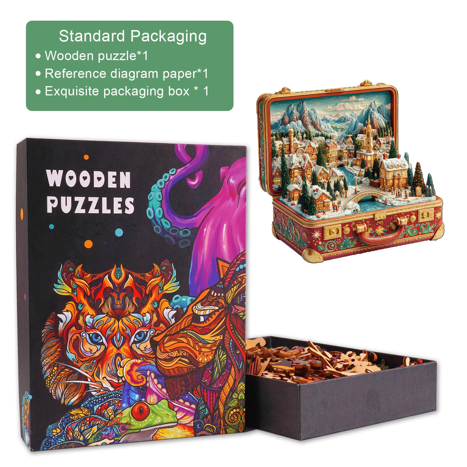 Suitcase Scenery-Christmas Wooden Jigsaw Puzzle