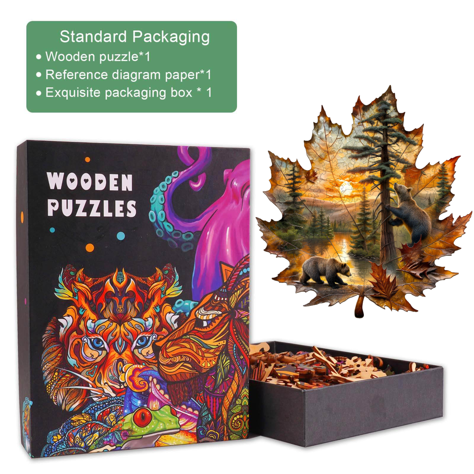 Brown bear autumn Wooden Jigsaw Puzzle